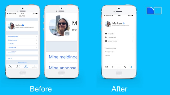 FINN user page before and after user test with people with disabilities